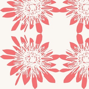 (L) Single Protea Flower Coral on Ivory 