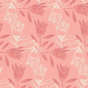 (M) Protea Dance Floral Block Print Stamp Pinky Peach