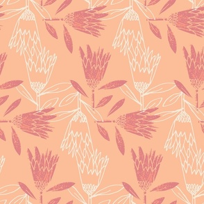 (M)  Protea Dance Floral Block Print Stamp Peach Fuzz