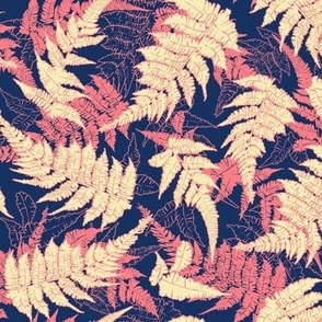 Fern Grove in Coral, Yellow, Navy - large scale