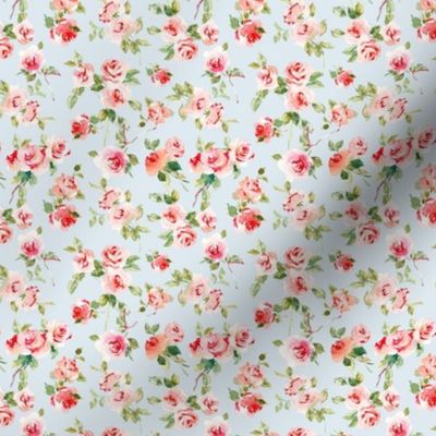 Soft Roses Watercolor Florals Mini Fabric Wallpaper White Red Pink Green Baby Blue