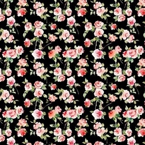 Soft Roses Watercolor Florals Mini Fabric Wallpaper White Red Pink Green Black