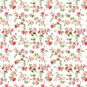 Soft Roses Watercolor Florals Mini Fabric Wallpaper White Red Pink Green