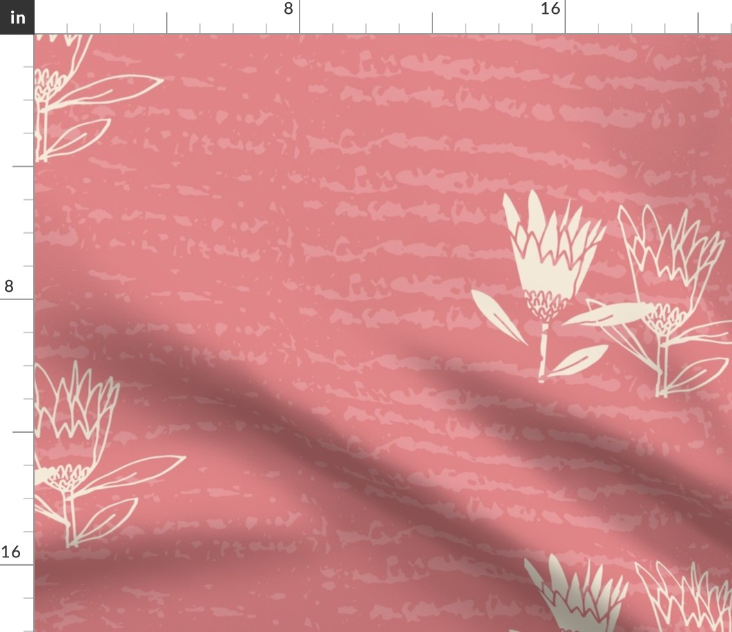 Cream Protea Bud Block Print on Textured Background