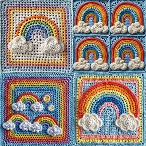 Colorful Crochet Patchwork Rainbow & Clouds