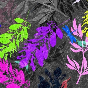 Leaves silhouettes colorful and bold with texture on dark background