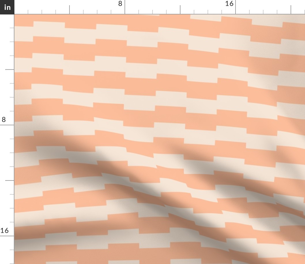 Offset Horizontal Stripes Block Print in beige, cream, and fuzzy peach 