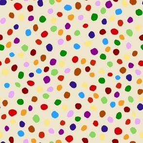 Hand painted multi colored dots on light beige