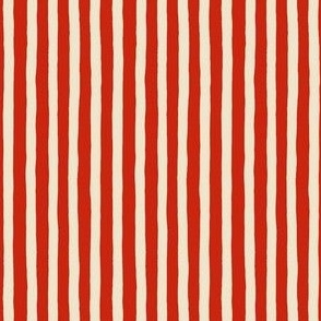 Tomato red light beige hand painted stripes