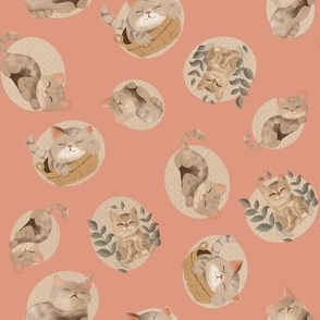 Cute little cats in neutral boho colors, brown, beige, soft pink and natural green. Great for kids and cat lovers.