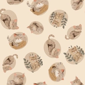 Cute little cats in neutral boho colors, brown, beige, soft pink and natural green. Great for kids and cat lovers.