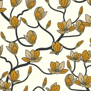 Arboretum- Yellow Magnolia Floral- Ivory- Large Scale