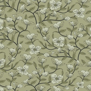 Arboretum- Dogwood Floral- Sage- Large Scale