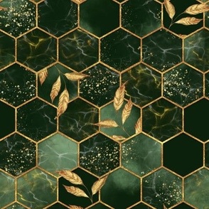 Hexagon pattern with golden leaves 2