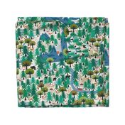 In the forest - (large half drop) Bears, birds and deer among the trees for this forest inspired design.  