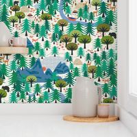 In the forest - (large half drop) Bears, birds and deer among the trees for this forest inspired design.  