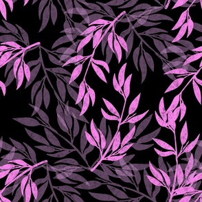 Purple levander bright and darker leaves on black background