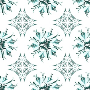 Callista ~ Teal and Forest Green Inky Floral