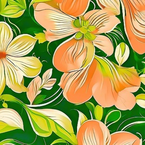 retro floral peach and green design
