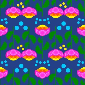 The Perfect Trap Tulip Flowers Colorful Spring Garden Big Modern Scandi Dots Geo Hot Pink And Orange Floral Mini Pattern With Yellow And Turquoise On Navy Blue