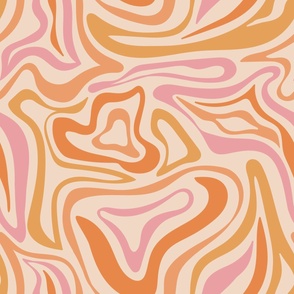 Groovy swirls - Vintage abstract organic shapes and retro flower power zebra style cool boho design orange pink on beige cream WALLPAPER