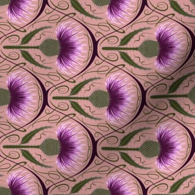 Art Nouveau Scottish Thistle in Pink (small size, sideways)