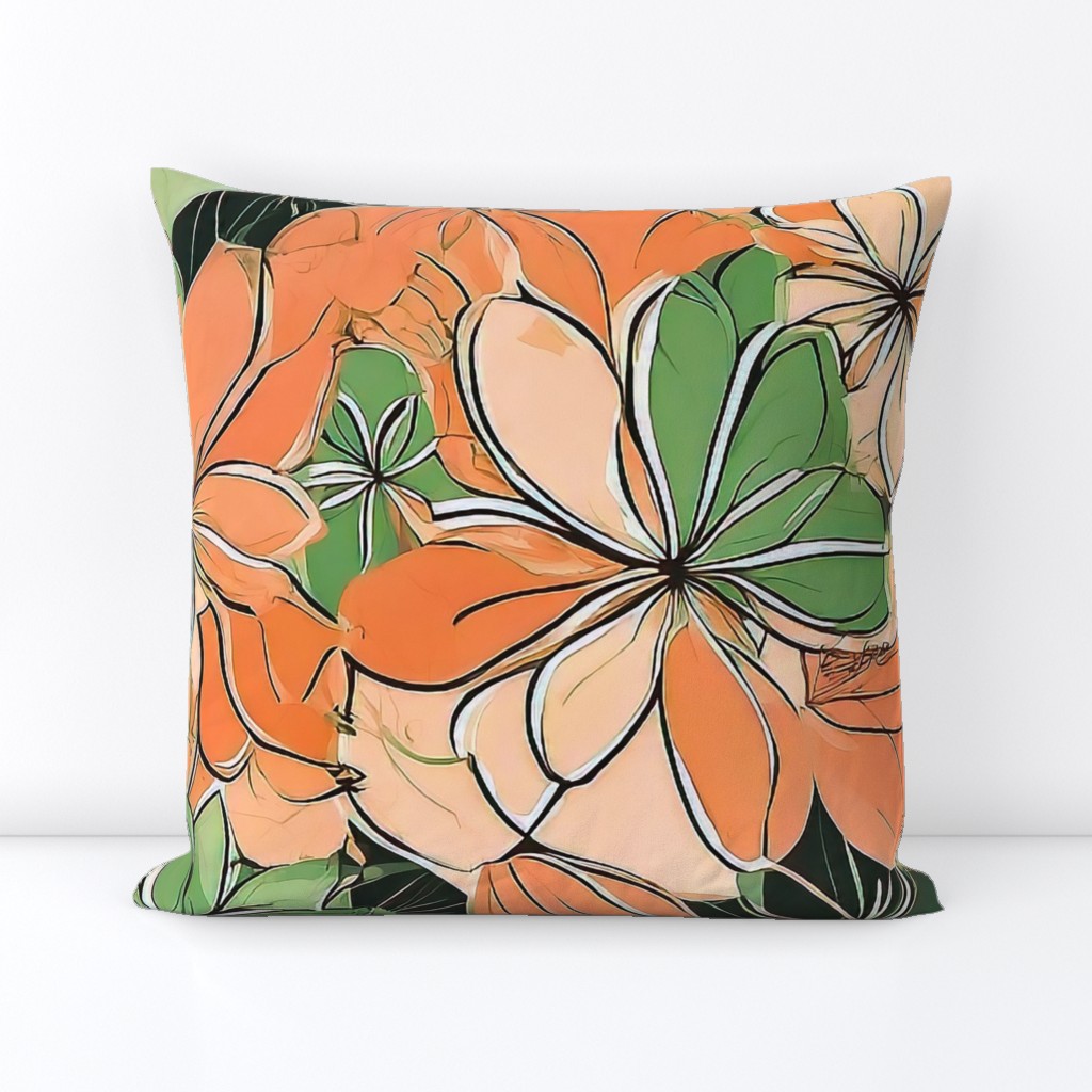 Peach and green retro flowers