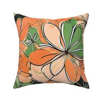 Peach and green retro flowers