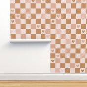 Valentine gingham hearts - retro checkerboard style trend nineties retro design seventies palette beige cinnamon tan blush WALLPAPER