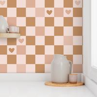 Valentine gingham hearts - retro checkerboard style trend nineties retro design seventies palette beige cinnamon tan blush WALLPAPER