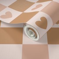Valentine gingham hearts - retro checkerboard style trend nineties retro design seventies palette beige cinnamon tan blush WALLPAPER
