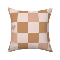 Valentine gingham hearts - retro checkerboard style trend nineties retro design seventies palette beige cinnamon tan blush WALLPAPER