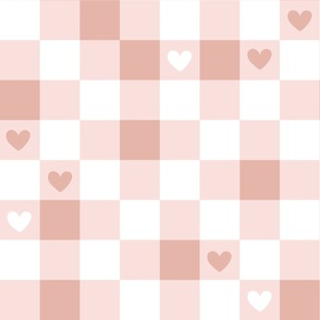 Valentine gingham hearts - retro checkerboard style trend nineties retro design seventies palette white blush WALLPAPER