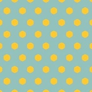 Small Geometric Hexagon polka dots yellow on blue