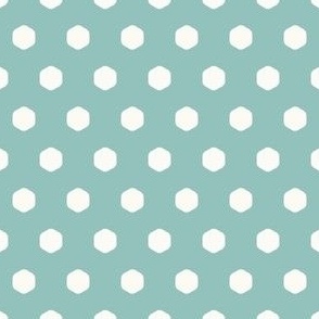 Small Geometric Hexagon polka dots light tan on blue