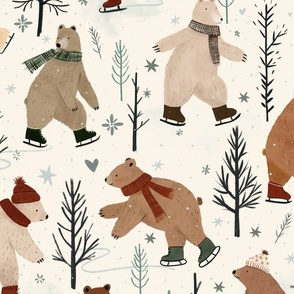 Skating bears - Ice skating in the forest in white Large
