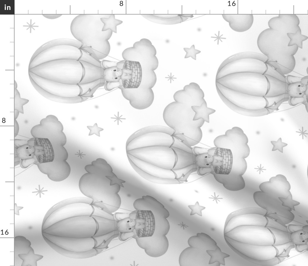 Baby Elephant Air Balloon Clouds Stars Nursery Gray Rotated 