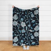  Hand-painted light and denim blue anemones with linen texture (jumbo/ extra large scale) 