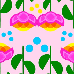 The Perfect Trap Tulip Flowers Colorful Spring Garden Big Modern Scandi Dots Geo Hot Pink And Orange Big Floral Pattern With Yellow And Turquoise On Pastel Pink