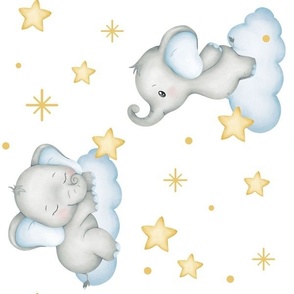 Safari Animals Blue Elephant Clouds Stars Baby Nursery Rotated 