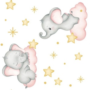 Safari Animals Pink Elephant Clouds Stars Baby Girl Nursery Rotated 