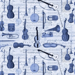 Vintage Music Instruments And Notes Blue Medium Scale