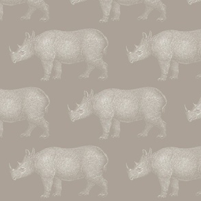 Vintage rhino illustration on mega greige (beige) and origami white 