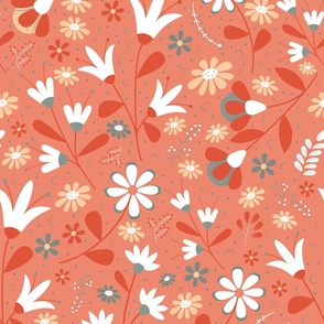 Welcoming Petals - Coral Reef - Flowers - Florals - Nature - Daisies - Botanicals - Sophisticated - Bathroom Wallpaper