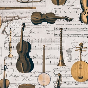 Vintage Music Instruments And Notes Large Scale