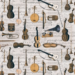 Vintage Music Instruments And Notes Medium Scale