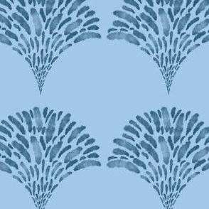 Blossom Tree Fan Shape Blue On Light Blue