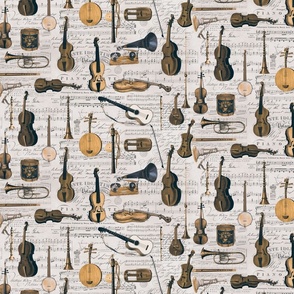 Vintage Music Instruments And Notes Smaller Scale