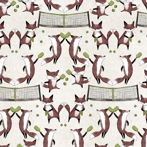 Pickleball Playing Foxes -on soft taupe (medium scale)