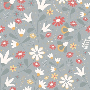 Welcoming Petals - Dove Gray - Flowers - Florals - Nature - Daisies - Botanicals - Sophisticated - Bathroom Wallpaper